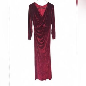 Long Sleeve Velvet Wrap Maxi Dress in Wine no red size like M-L